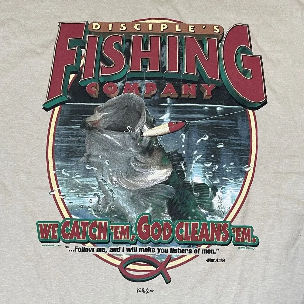 Vintage 2000 Disciple’s Fishing God Jesus Fish Nature Graphic T-shirt Mens XL - Picture 4 of 12